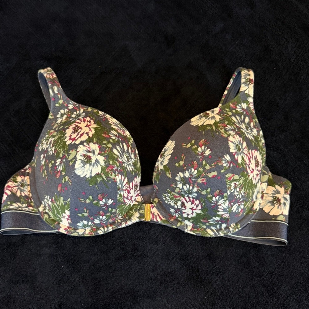 Cacique Boost Plunge Front Close‎ Bra Floral Grey Green 42C